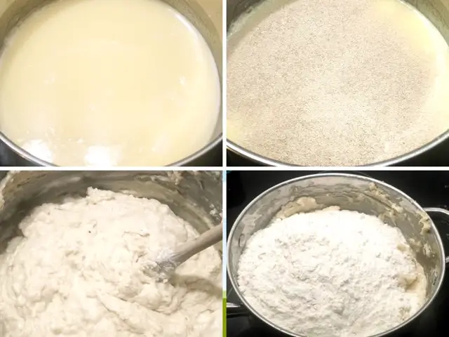 Step by step pictures of making cinnamon roll dough 