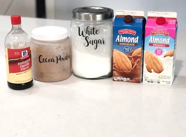 vanilla, cocoa powder, white sugar and almond milk