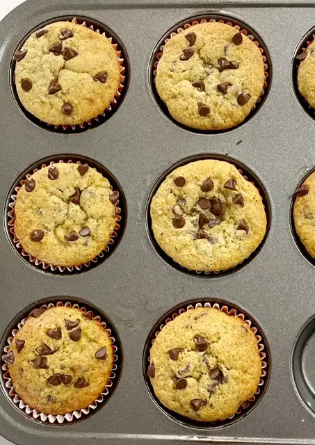 gluten free dairy free banana muffins with chocolate chips in muffin pan