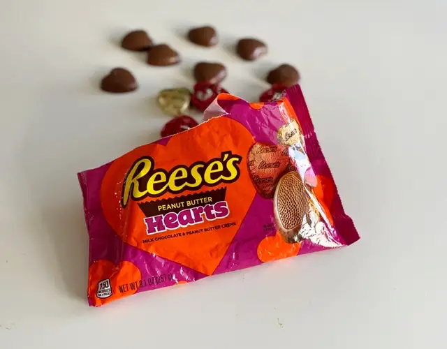 open bag of reeses peanut butter hearts
