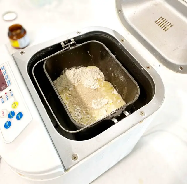 dough ingredients in bread machine