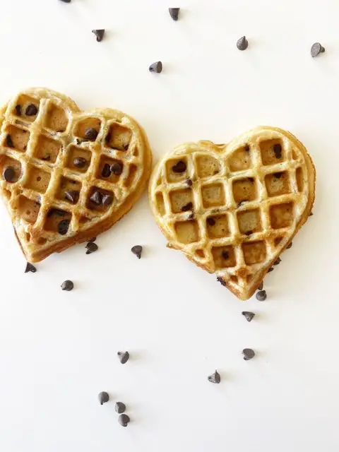 gluten free heart shaped waffles with mini chocolate chips