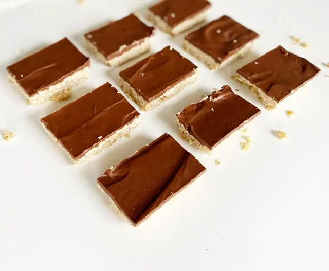 angled picture of 9 gluten free and dairy free O'Henry bars