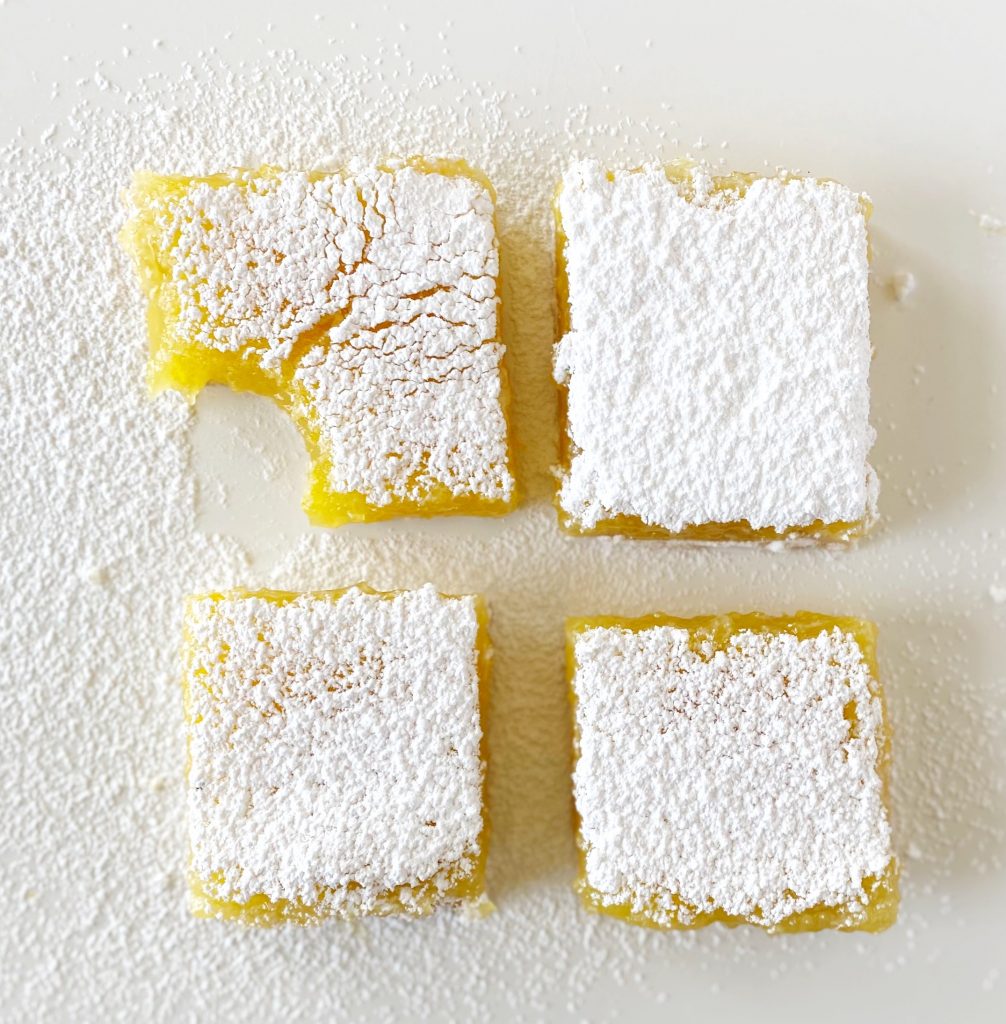 4 of the best gluten free lemon bars on white table
