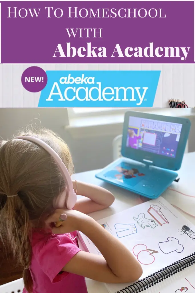 How to homeschool with abeka academy. Young girl doing school with dvd player and abeka