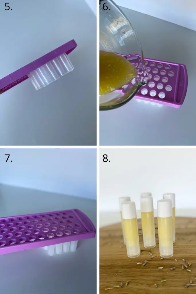 steps 5-8 of homemade beeswax lip balm
