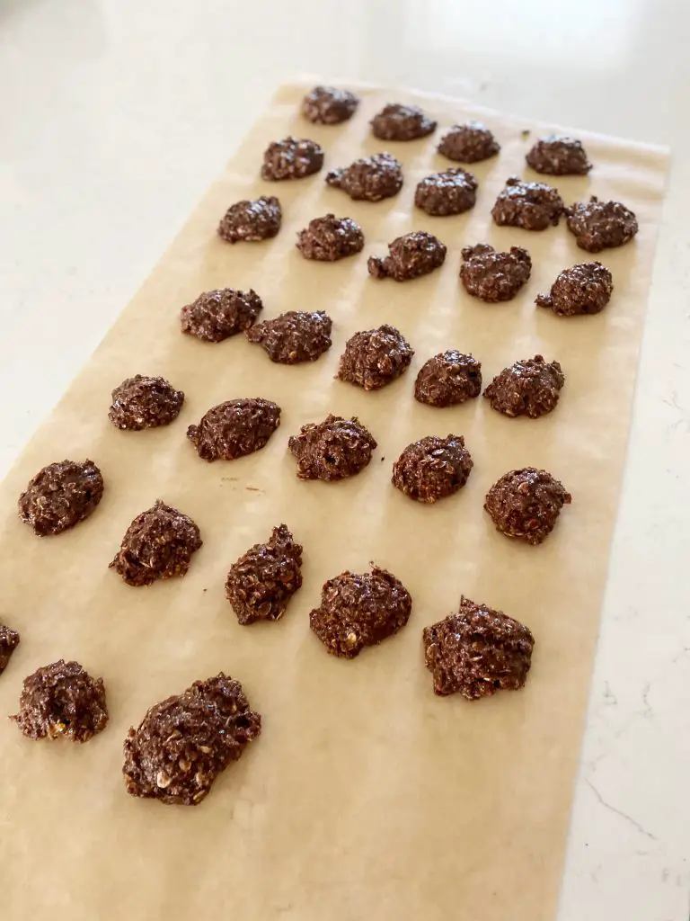 gluten-free no bakes on brown parchment paper on white counter top 