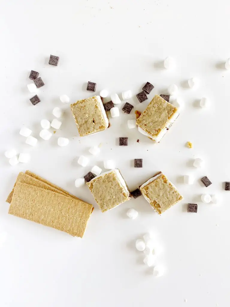 Close up of an easy gluten-free s’mores cookie bar recipe (dairy-free option)